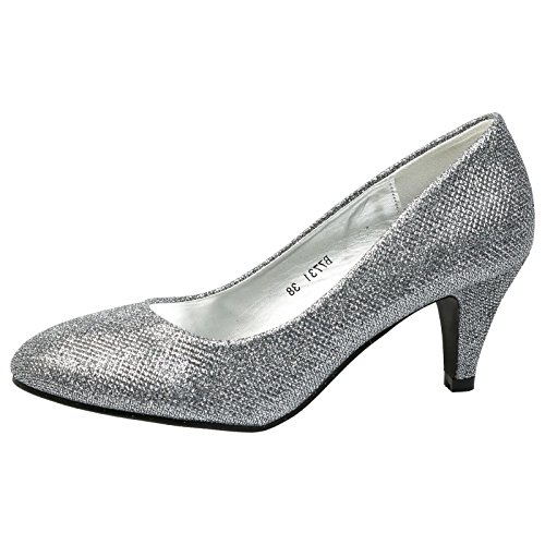 silver court shoes mid heel